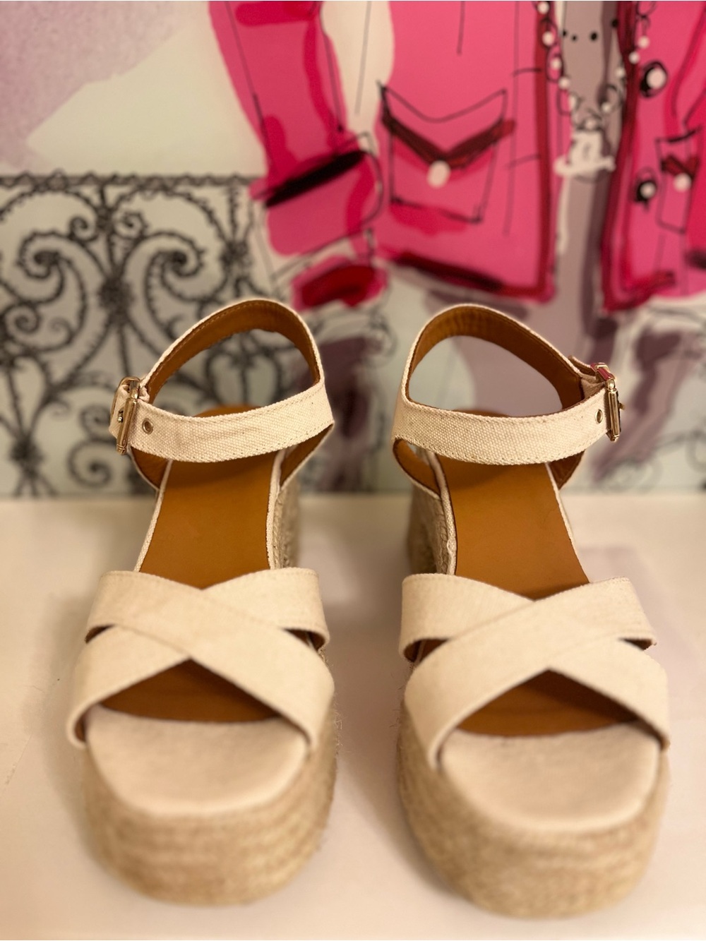 Les Souliers Sézane Block Heel Espadrille Sandals — Cream — Size EU 35 (US 5)